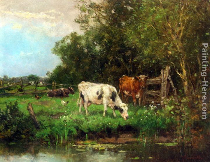 Cows Watering In A Meadow painting - Johan Frederik Cornelis Scherrewitz Cows Watering In A Meadow art painting
